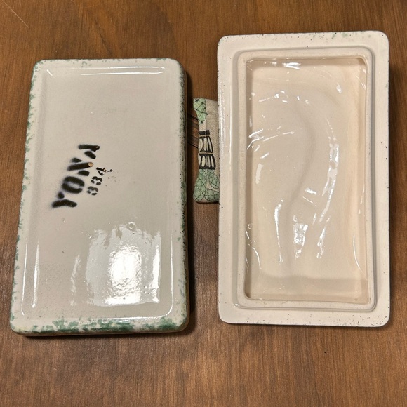 YONA California Ceramic MCM Cigarette/Trinket Box Green Gold Glaze Vintage - Picture 5 of 9